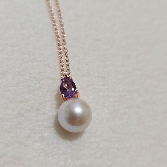 18k Rose Gold Plated Sterling and Freshwater Pearl Necklace - Picture 2 of 8